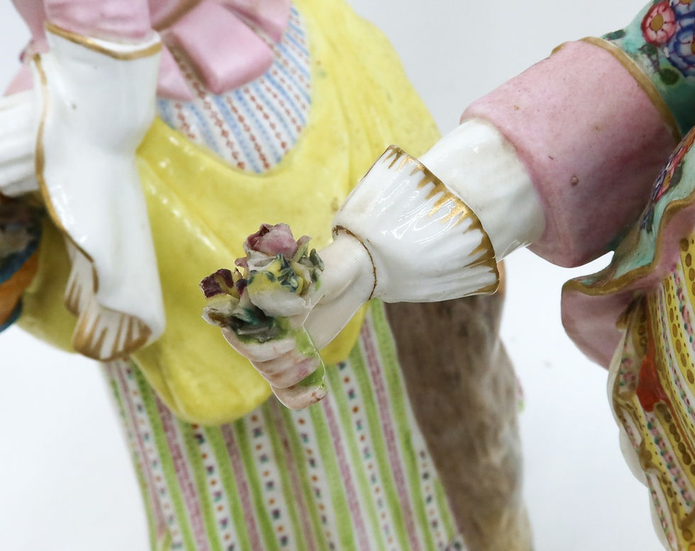 Thumbnail: Pair Meissen Germany 16 inch Hand Painted Porcelain Figures Man Woman c1900