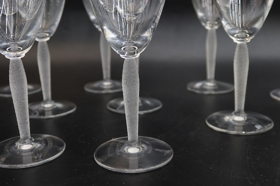 Thumbnail: 11 Lalique France Frosted and Clear Glass Wine Goblets in Lourve
