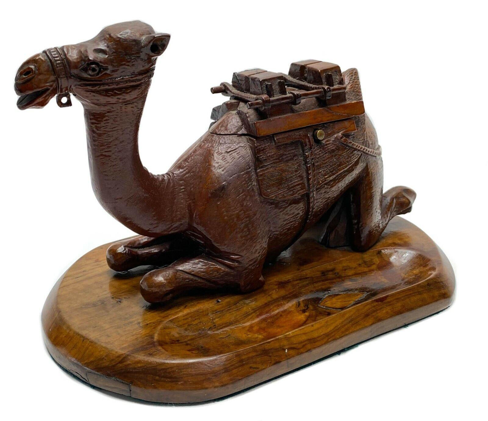 Antique Continental Hand Carved Novelty Ink Stand & Pen Tray Camel Formed