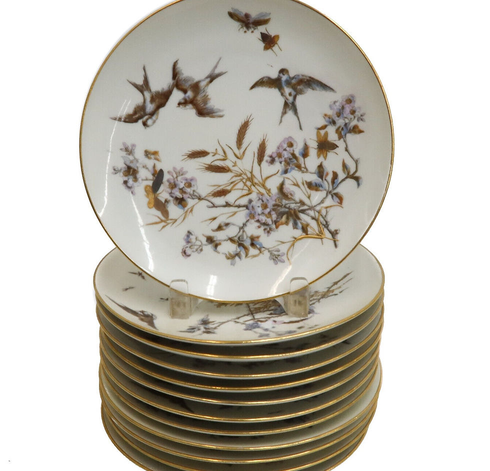 12 F&M Fischer and Mieg Pirkenhammer Gilt Dessert Plates circa 1890