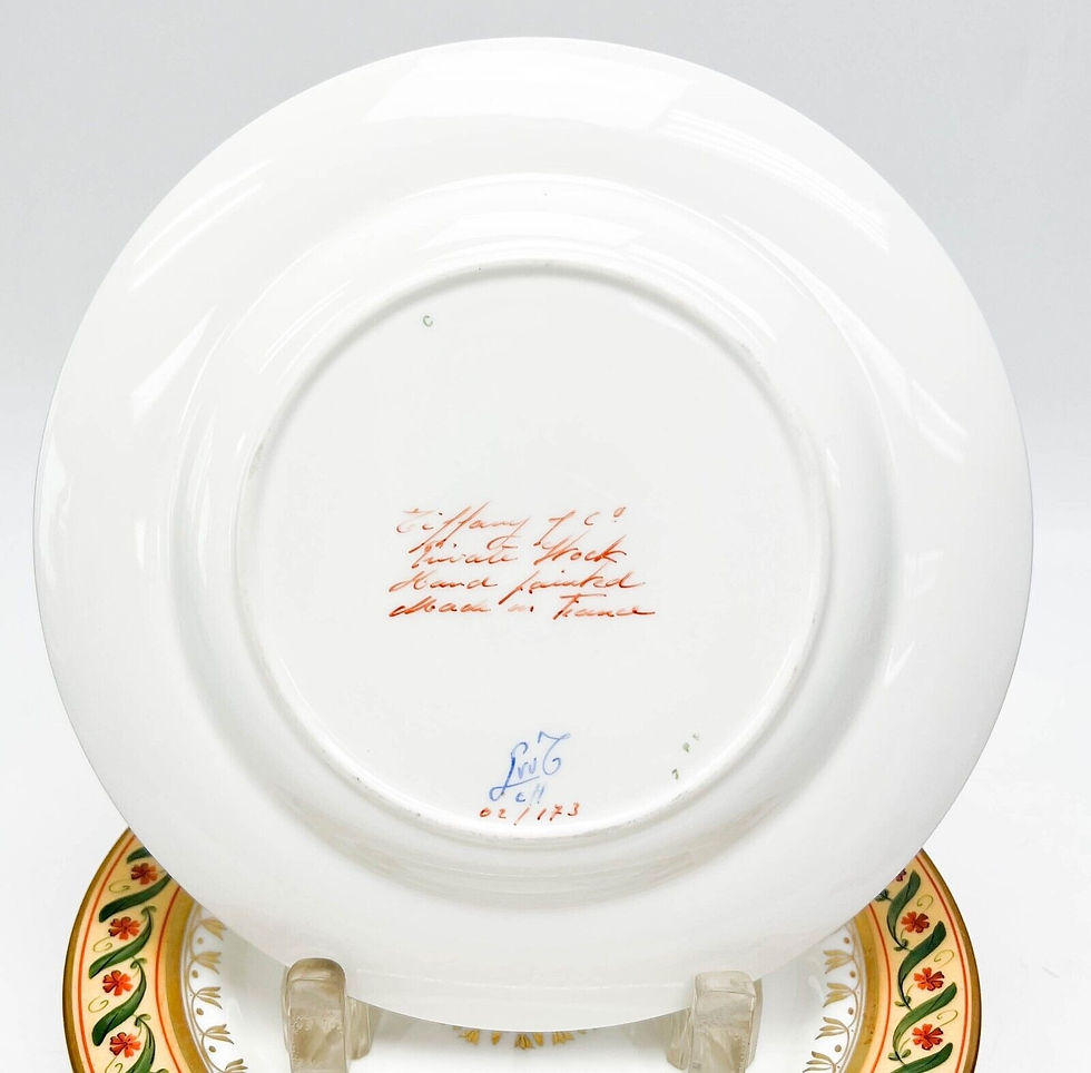 Thumbnail: 10 Tiffany Le Tallec Private Stock Porcelain Dessert Plates in Directoir 1964