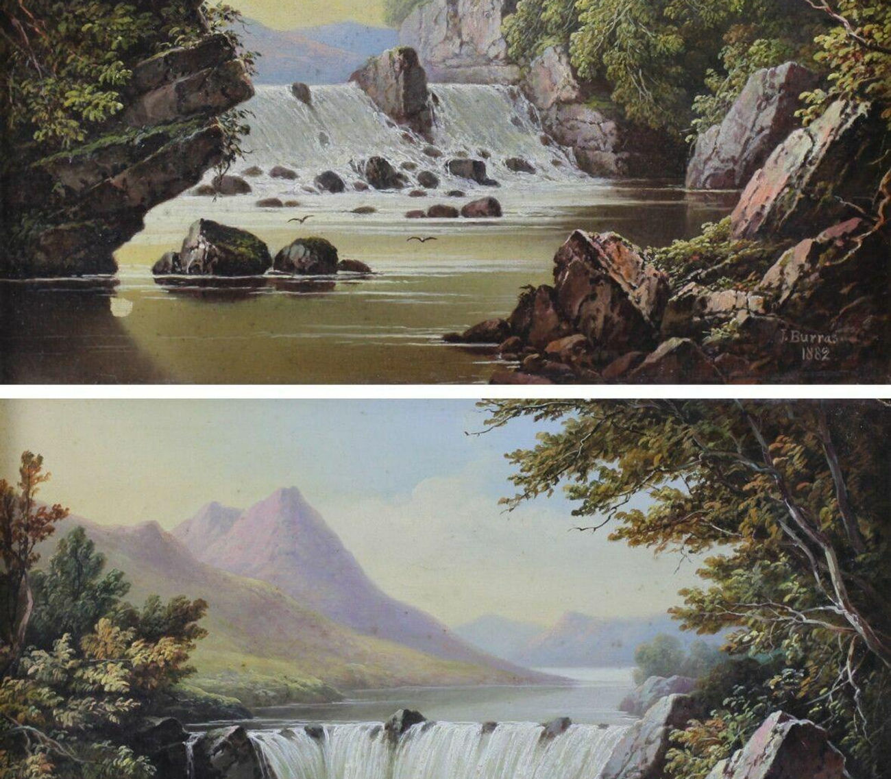 Thomas Burras from Leeds British Artist - Pair Landscapes Oil Paintings c1882