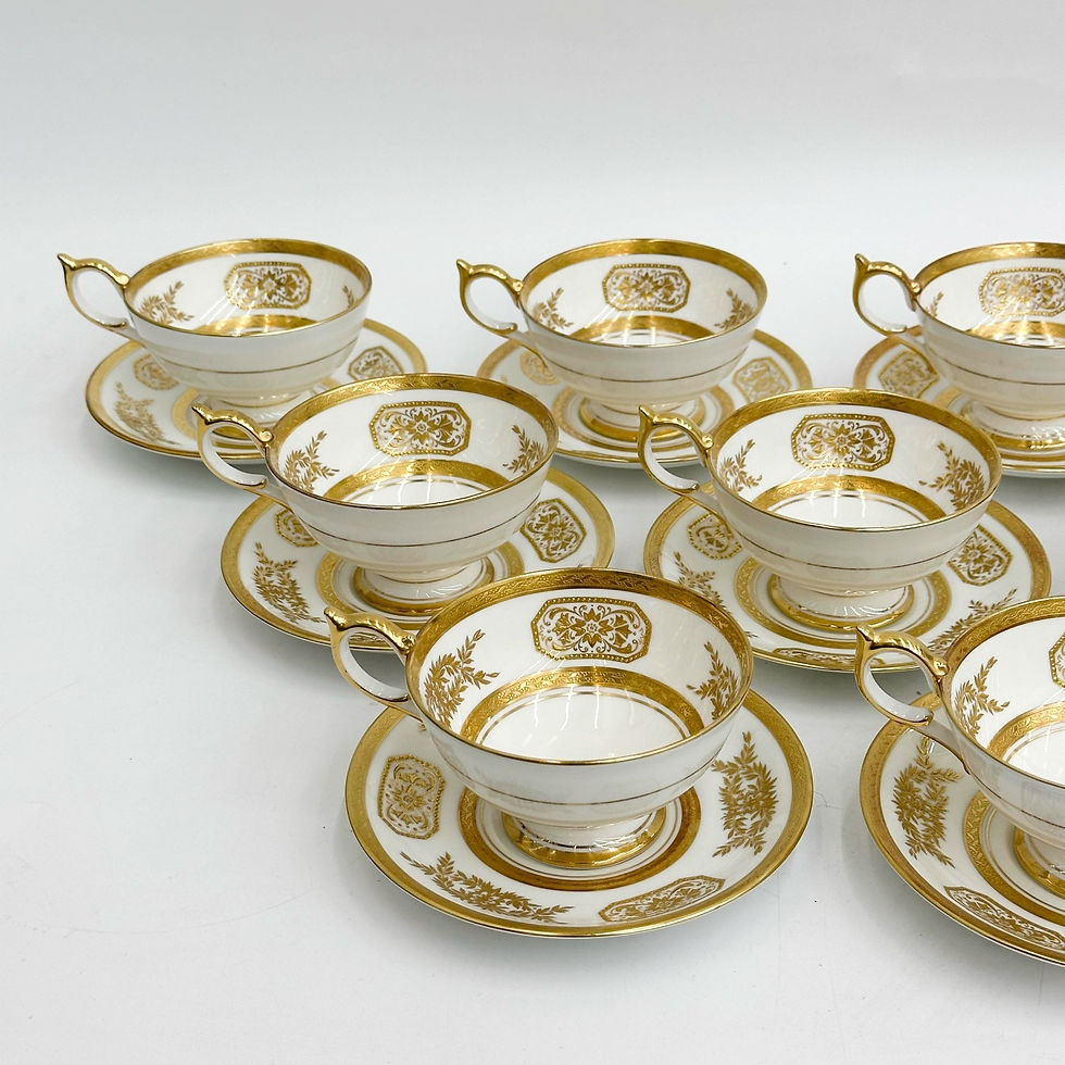 Thumbnail: 12 Aynsley England Gilt Porcelain Tea Cup & Saucers in Engagement 8220 c1940