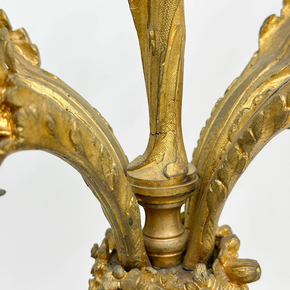 Thumbnail: Pair French Gilt Bronze 5 light Candelabras Figural Putti circa 1850