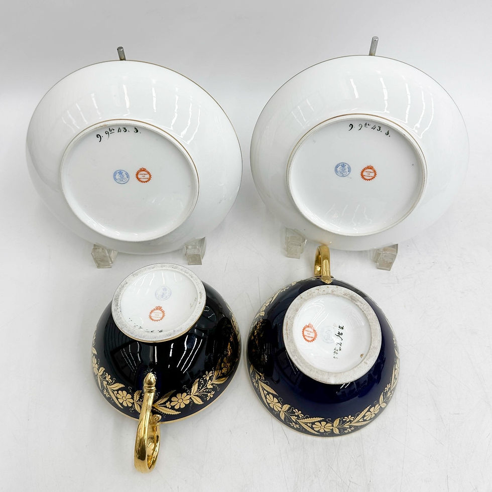 Thumbnail: Pair Manufacture de Sevres Capraire Cobalt Blue Litron Cups & Underplates 1846