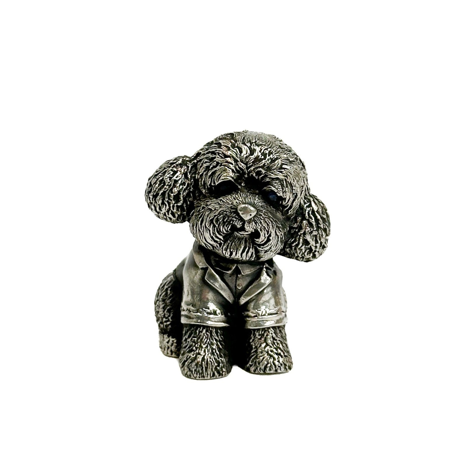 Russian 84 Silver Toy Poodle Dog Figurine Sapphire Eyes 20th cen