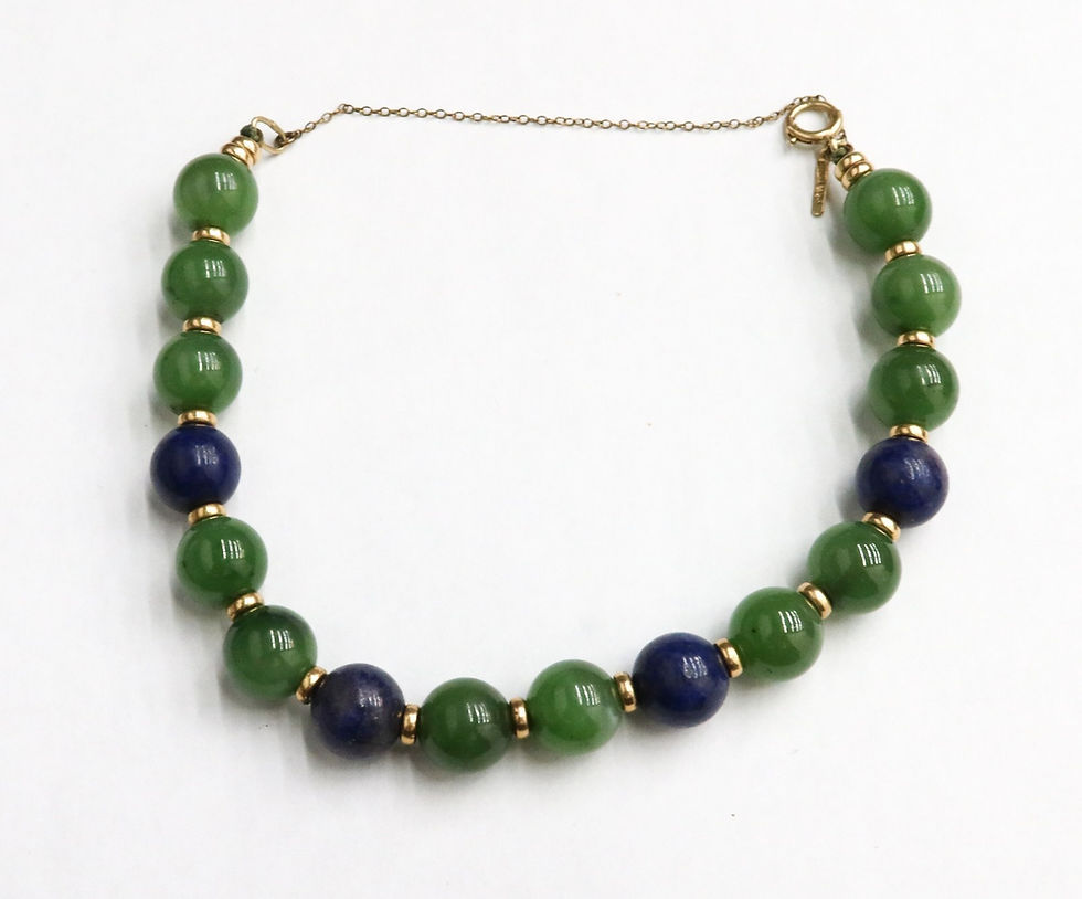 Thumbnail: Tiffany & Co 14k Yellow Gold Nephrite Jade and Lapis Lazuli Beaded Bracelet