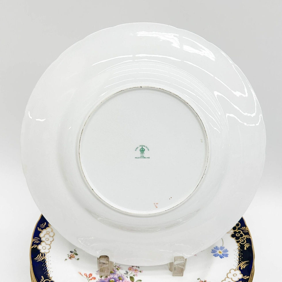 Thumbnail: 8 Royal Crown Derby Hand Painted Porcelain Dinner Plates circa 1940