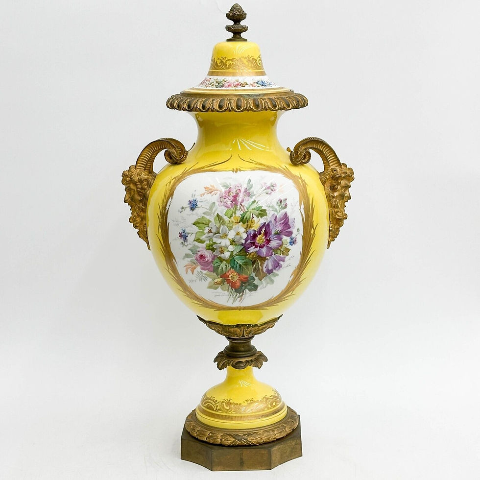 Thumbnail: Sevres France Hand Painted Porcelain Bronze Mounted Large Covered Urn