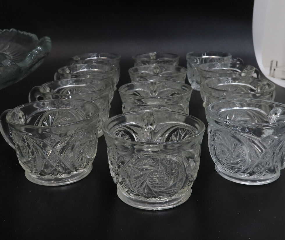 Thumbnail: Vintage Glass Punch Bowl Set for 12 20th Century