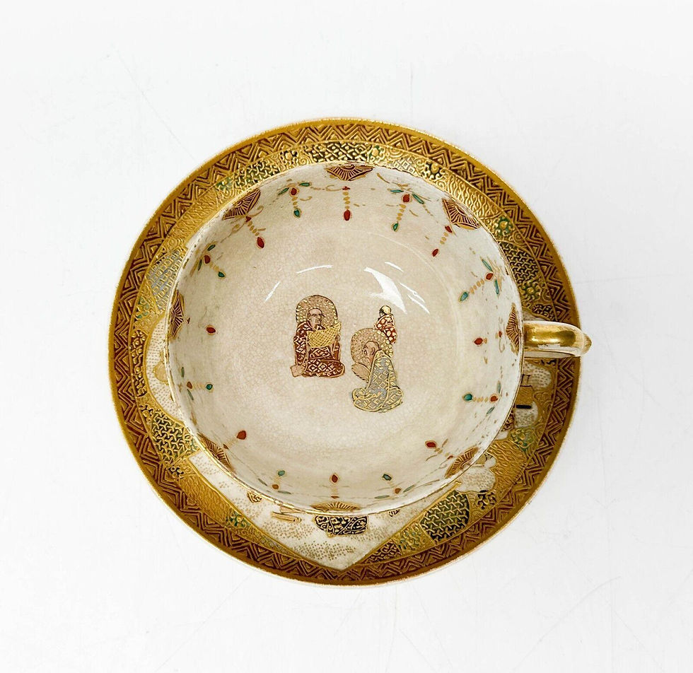 Thumbnail: Japanese Kozan Satsuma Hand Painted Porcelain Cup & Saucer Meiji Period