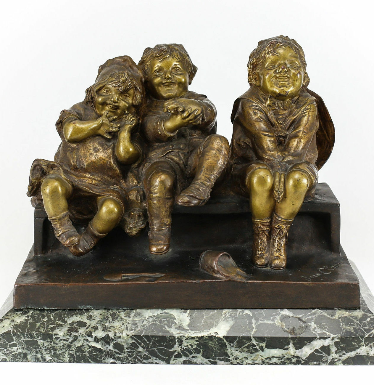 Juan Clara (1875-1957) Bronze Statue Children "Watching Something" 19th Century