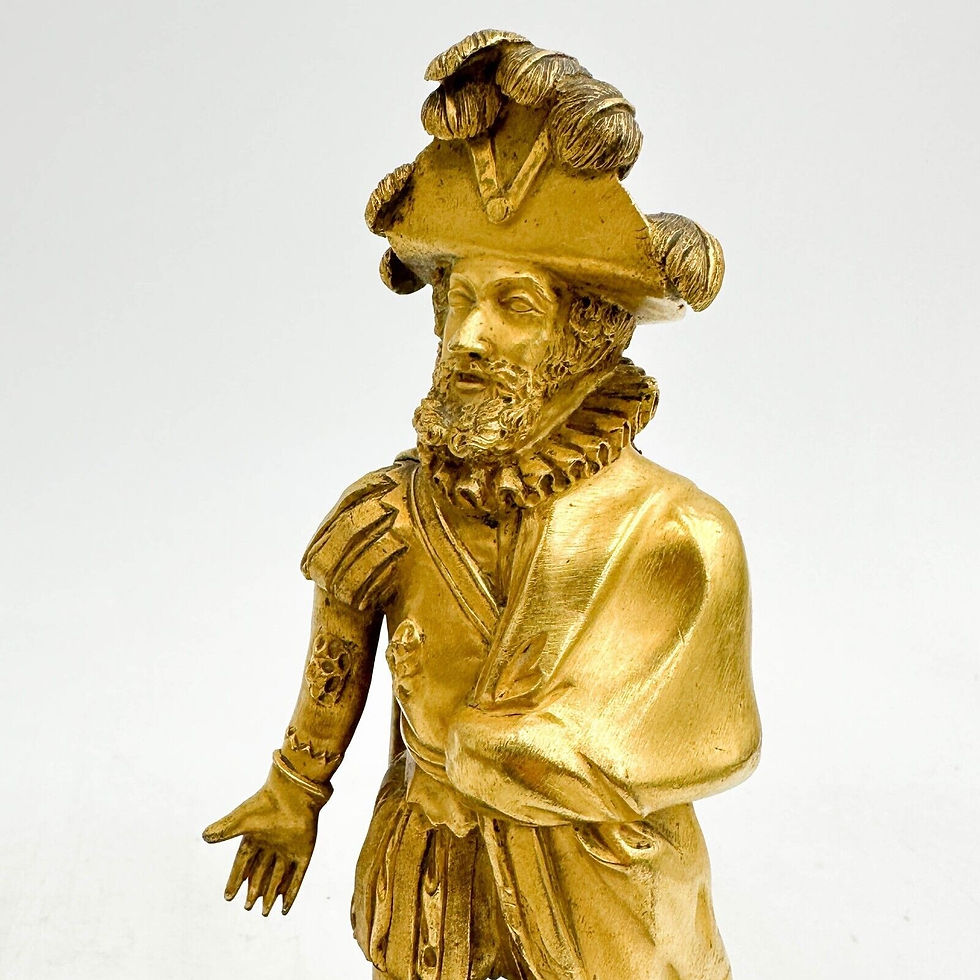 Thumbnail: European Gilt Bronze Sculpture Mounted on a Geode Base Conquistador 19th cen
