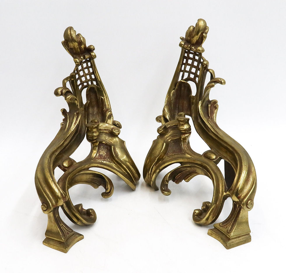 Thumbnail: Pair French Gilt Bronze Baroque Andirons circa 1900