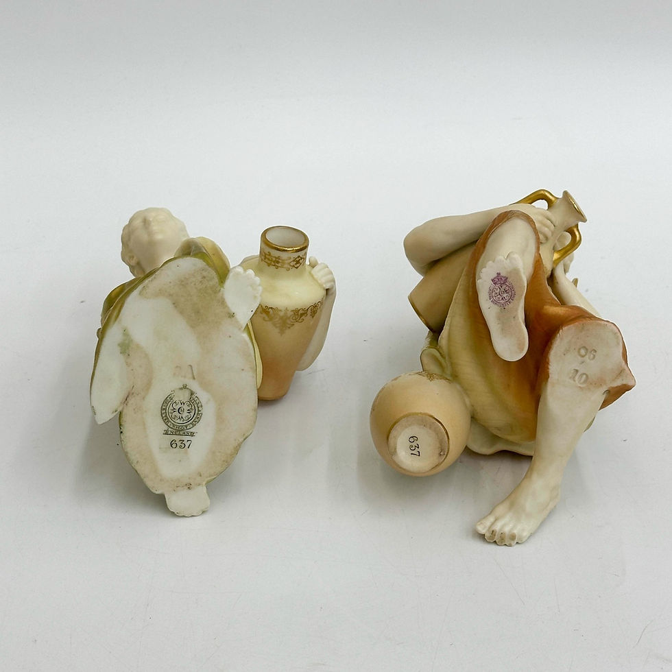 Thumbnail: Pair Royal Worcester Porcelain Blush Ivory Figurines Water Jug Carriers c1905