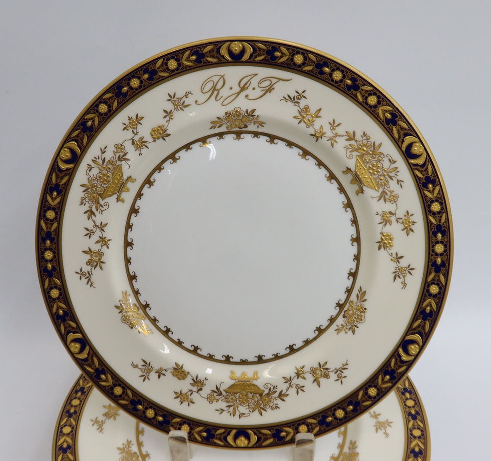 Thumbnail: 12 Minton England Porcelain Gold Encrusted Dinner Plates in Dynasty