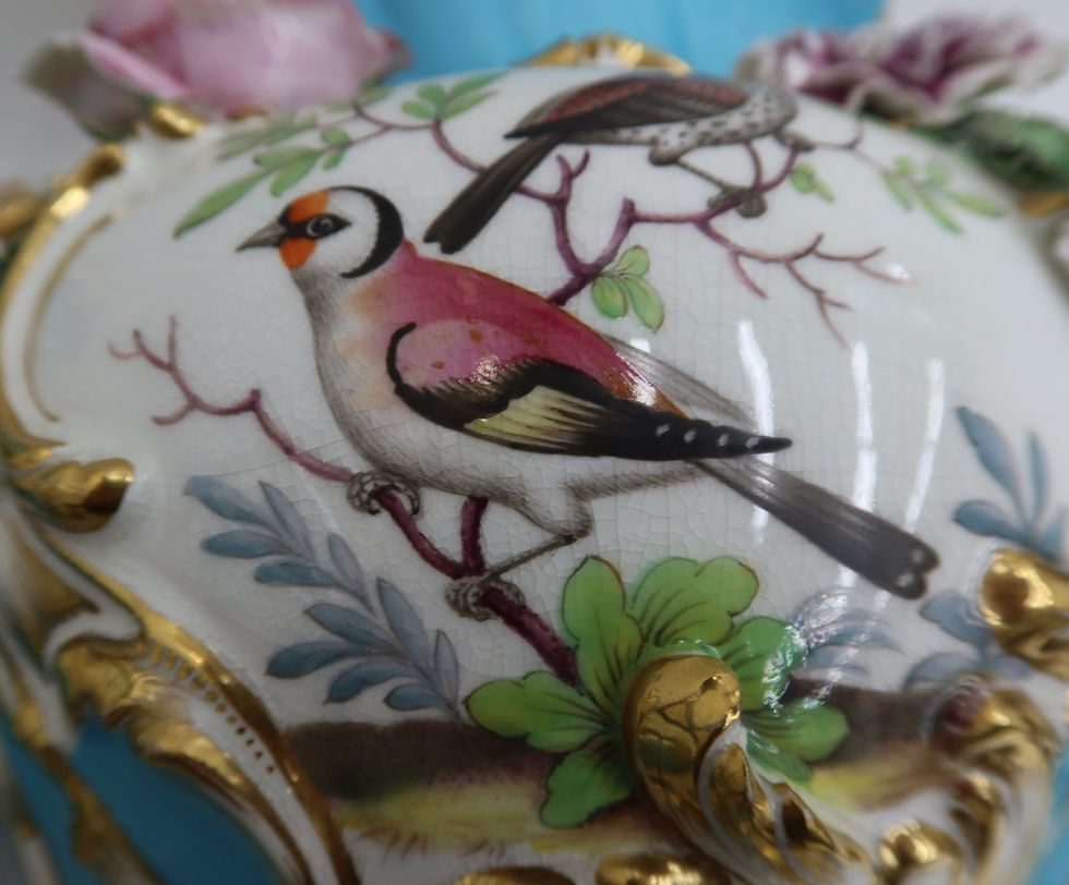 Thumbnail: Pair Meissen Germany Hand Painted Porcelain Twin Handled Urns 19th Century