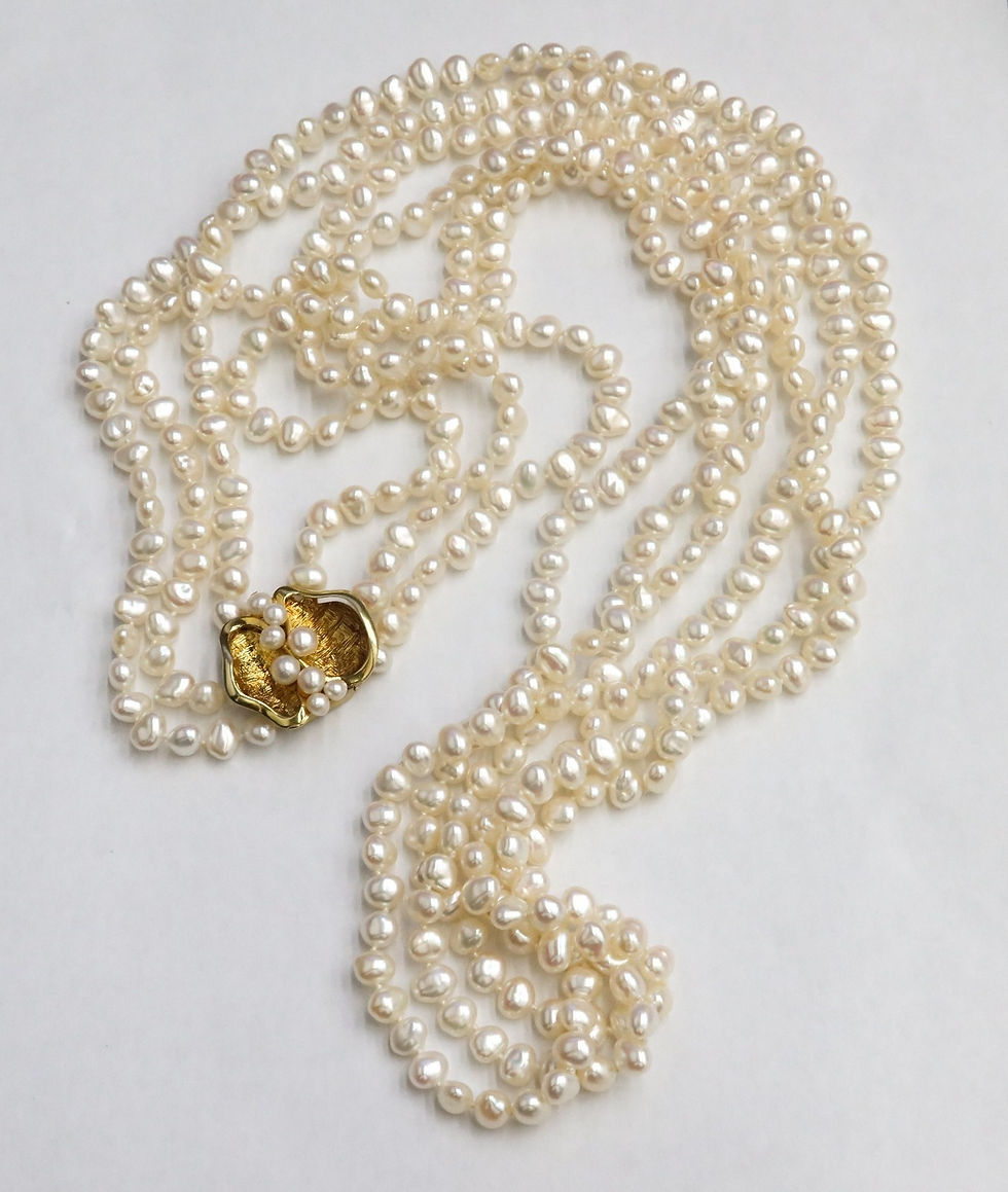Thumbnail: 14k Yellow Gold and Baroque Cultured Pearl 3 Strand Necklace