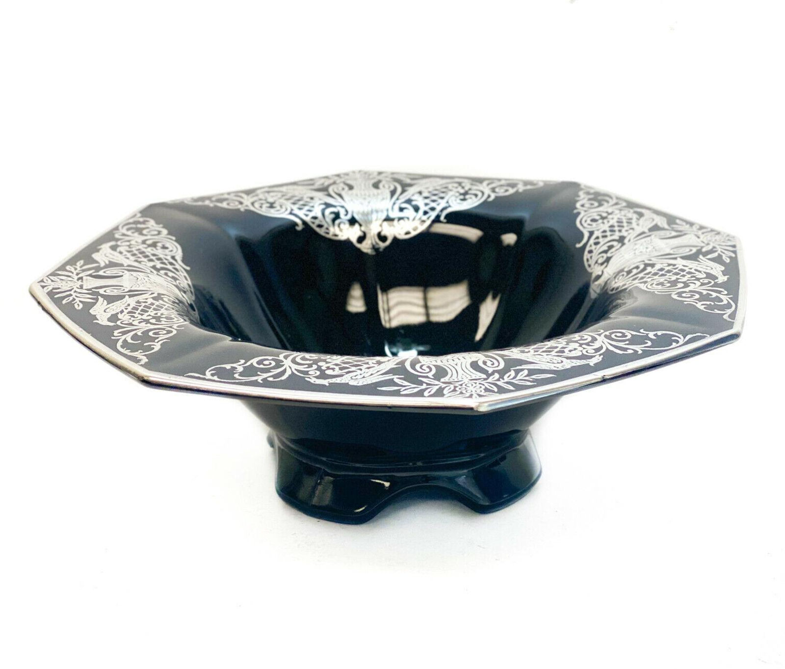 Sterling Silver Overlay Black Amethyst Footed Centerpiece Bowl