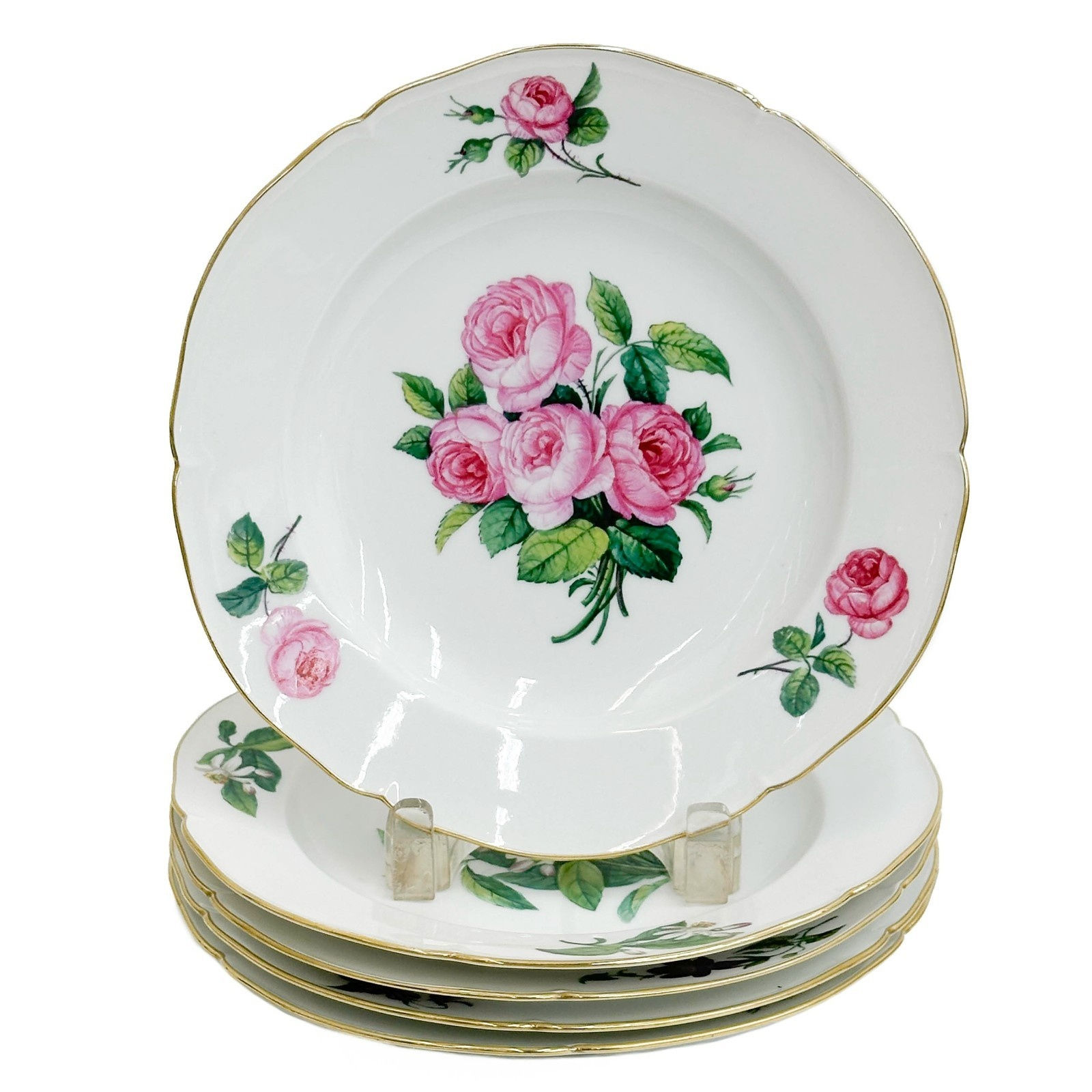 5 KPM Berlin Hand Painted Floral Porcelain Plates c1850