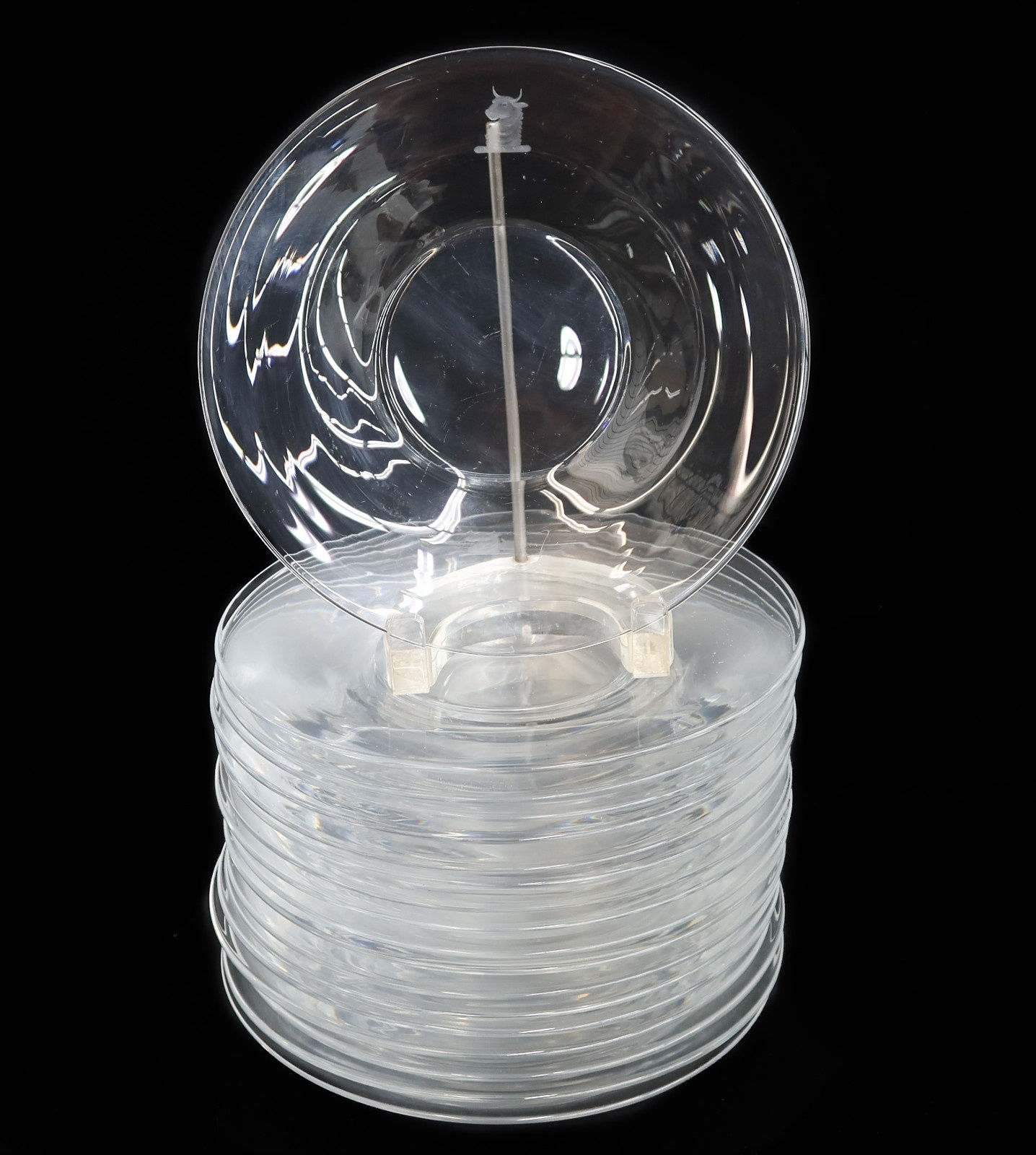 18 Steuben Art Glass Dessert Plates Heraldic Emblem Signed