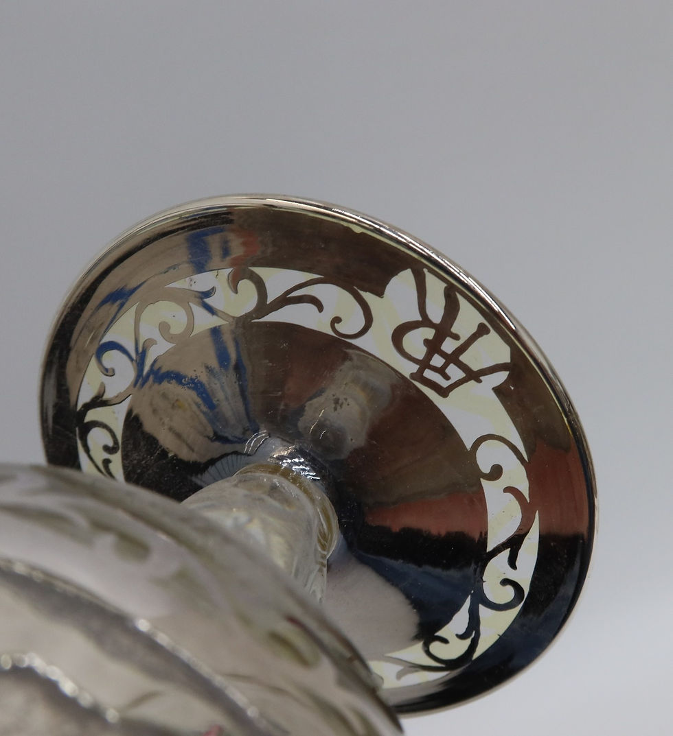 Thumbnail: 10 American Blown Glass Acid Etched Silver Overlay 7oz Wine Goblets
