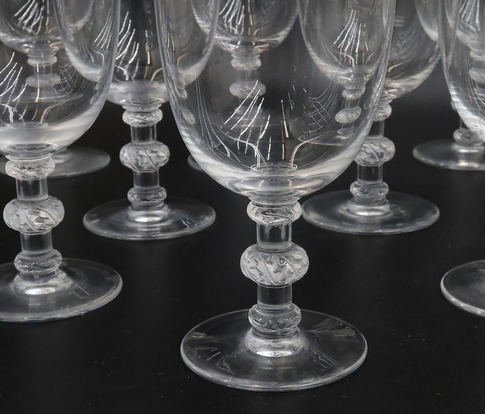 Thumbnail: 12 Lalique France Glass Tall Water Goblets in Saint Hubert Signed