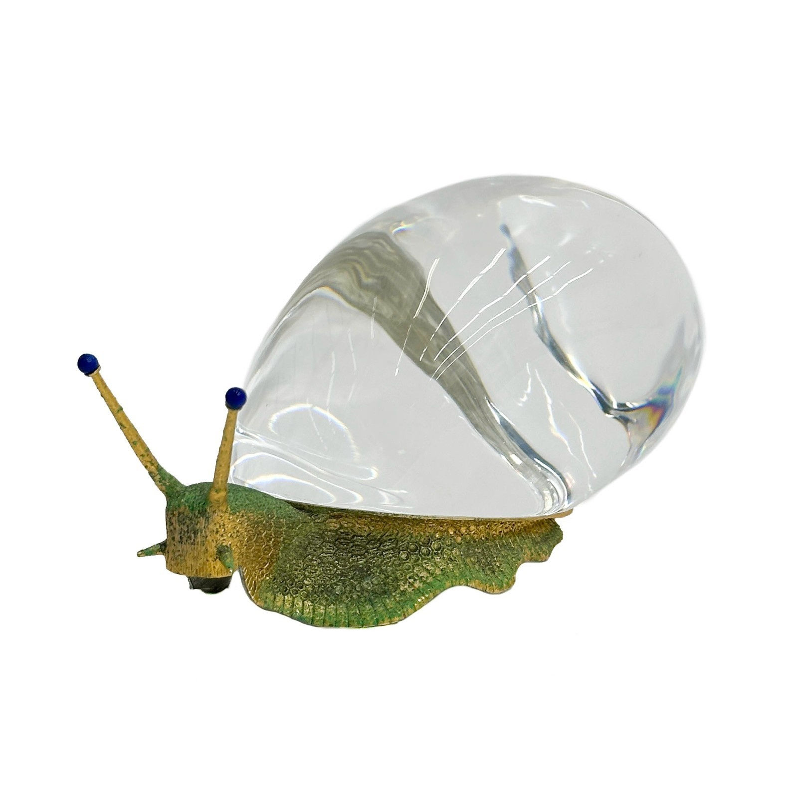 Steuben Art Glass & Vermeil Sterling Silver Snail Sculpture by Paul Schultze