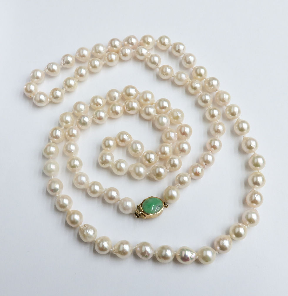 Thumbnail: Gump's 14k Yellow Gold Jade and Freshwater Cultured Pearl Single Strand Necklace