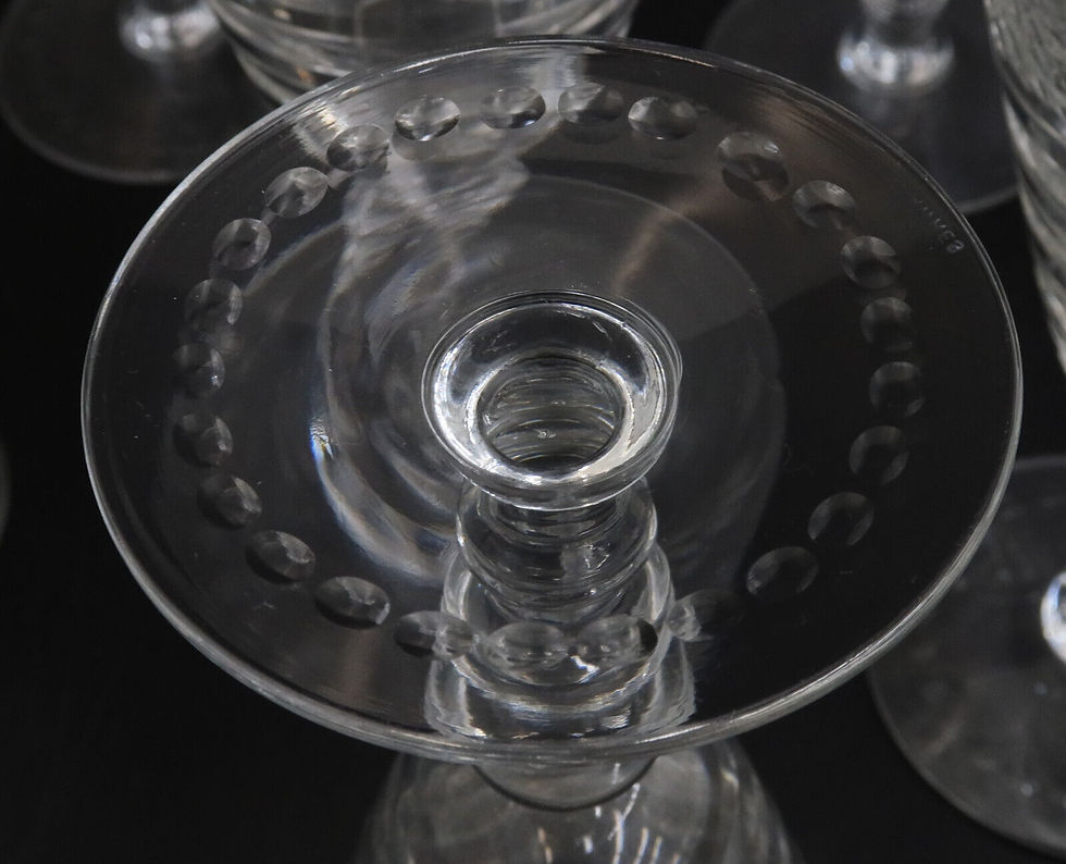Thumbnail: 11 Hawkes Cut Glass Water Goblets in Le Moderne Scalloped Bowl