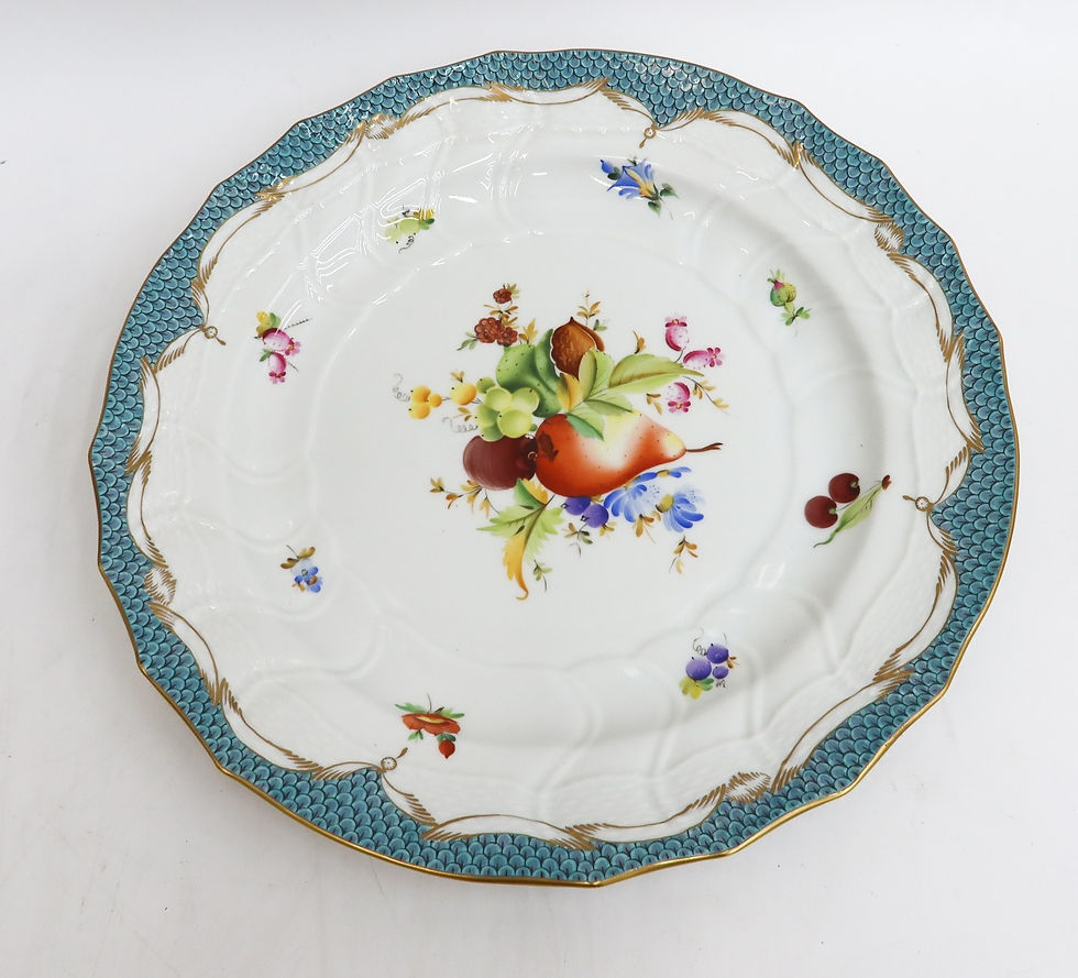 Thumbnail: Herend Hungary Fruits and Flowers Turquoise Blue Scale 12 inch Round Dish 1152