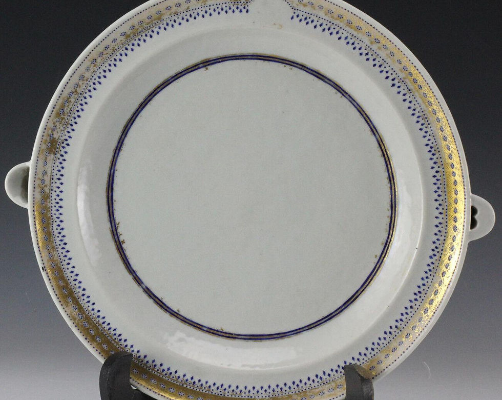 Thumbnail: Chinese Export Porcelain Hot Water Dish c1800, Gilt, raised enamel designs