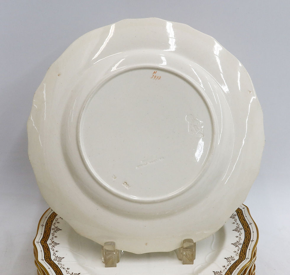 Thumbnail: 10  Cauldon England Porcelain and Gilt Scallop Rimmed Dinner Plates late 19th C