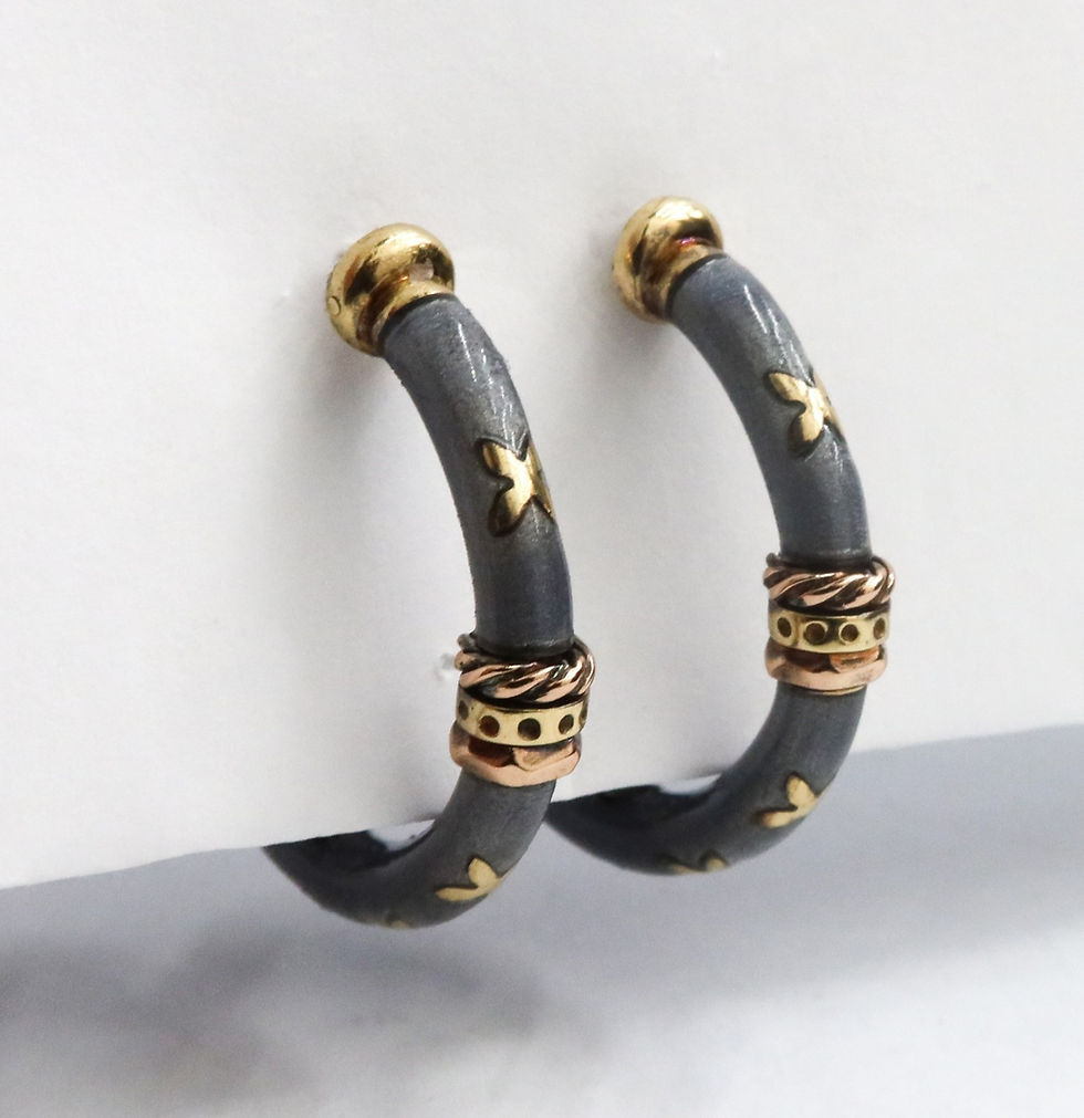 Thumbnail: La Nouvelle Bague Italian 18k Yellow Gold Sterling Silver Enamel Hoop Earrings