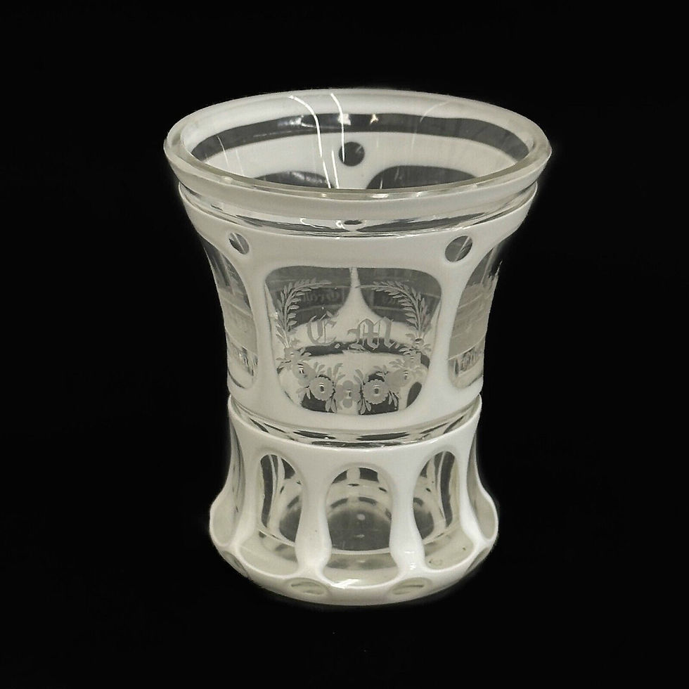 Bohemian White Cut to Clear Glass Beaker Engraved German Buildings early 20th c