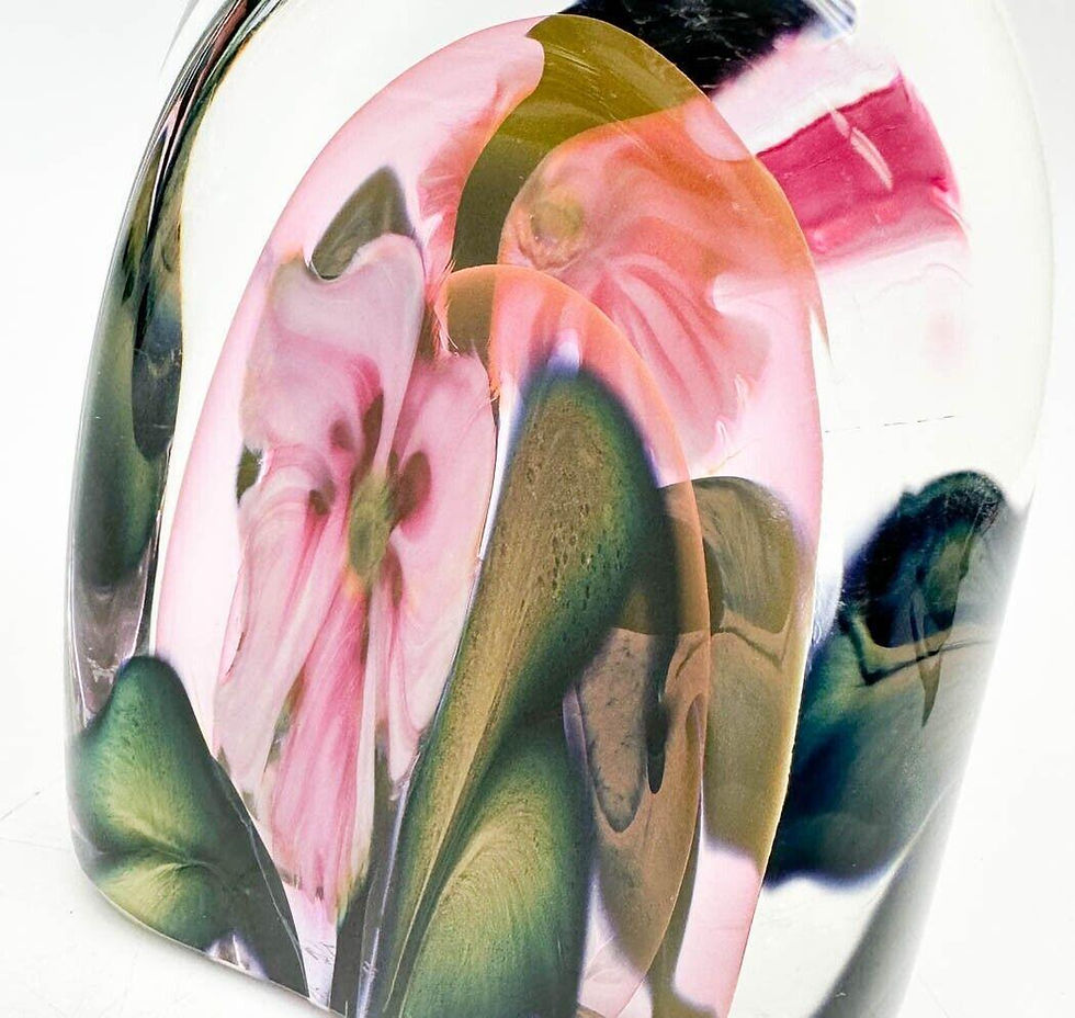 Thumbnail: Charles Lotton 2010 Multi Flora Pink Floral Art Glass Sculpture, Signed