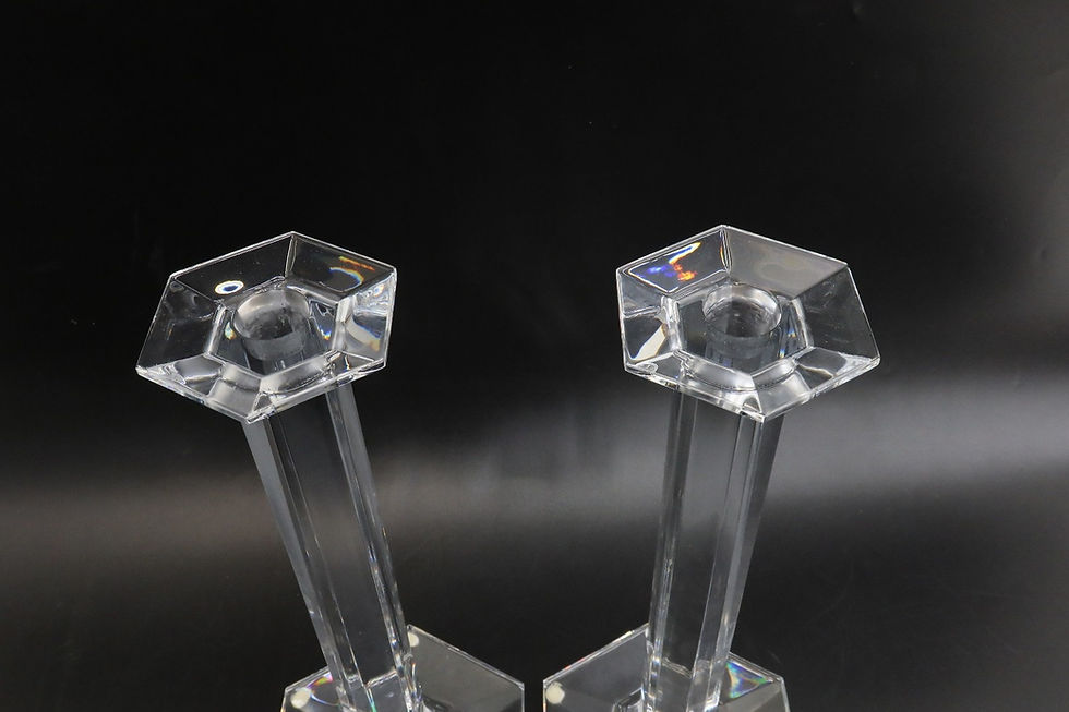 Thumbnail: Baccarat France Crystal Glass Hexagonal Lobed 13.5 in Pillar Candlestick  Signed