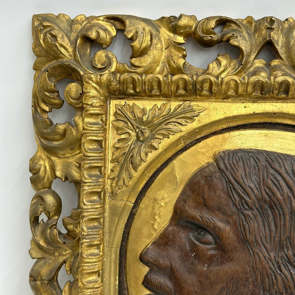 Thumbnail: Italian Carved Gilded Wood Plaque Christ Framed 19th century Signed