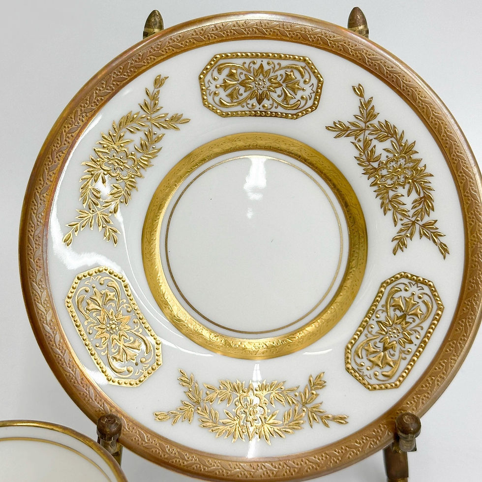 Thumbnail: 10 Aynsley England Gilt Porcelain Demitasse Cup & Saucers Engagement 8220 c1940