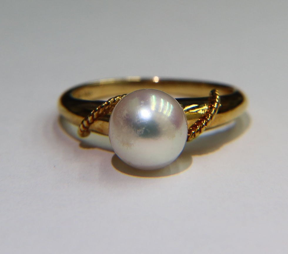 Thumbnail: Mikimoto 750 18k Yellow Gold and Cultured Pearl Ring Size 6.5