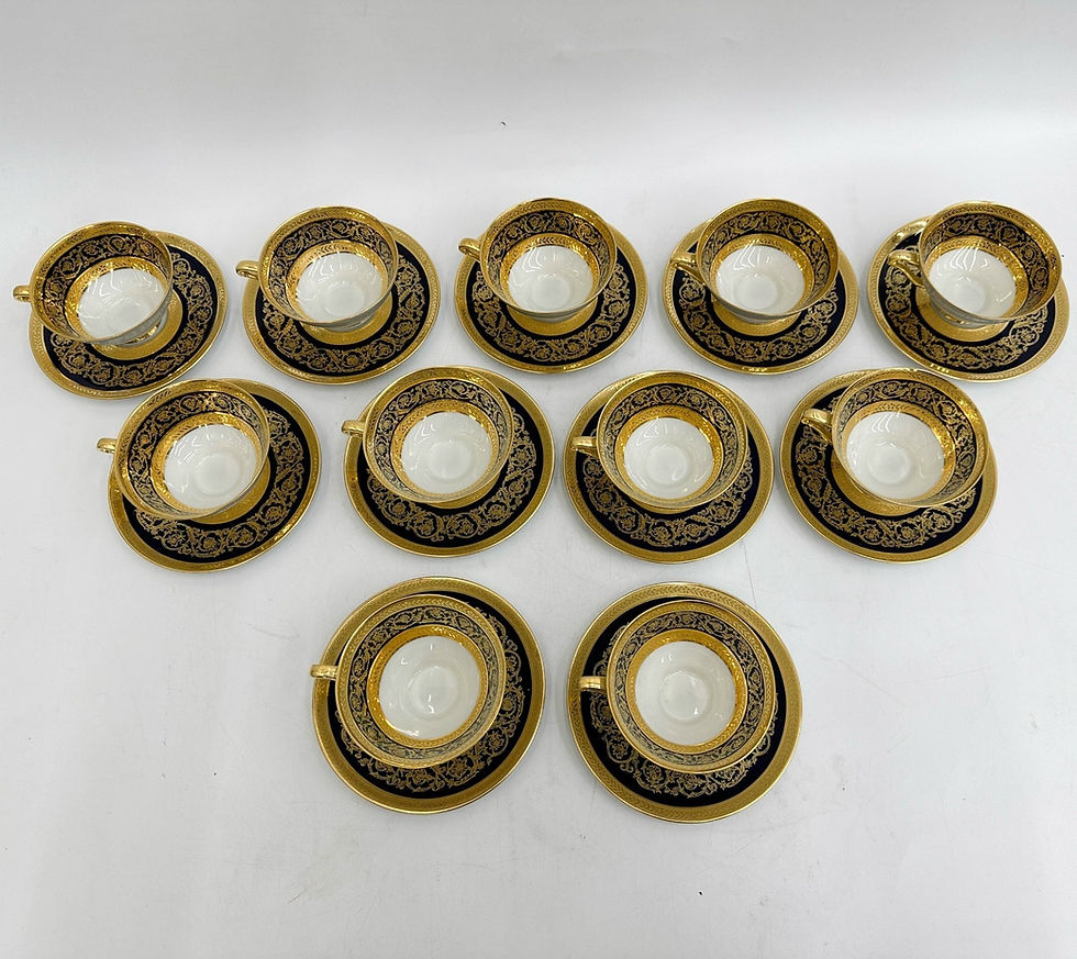Thumbnail: 11 Ch Field Haviland Limoges Gilt Porcelain Cup & Saucers Blue Incrustation