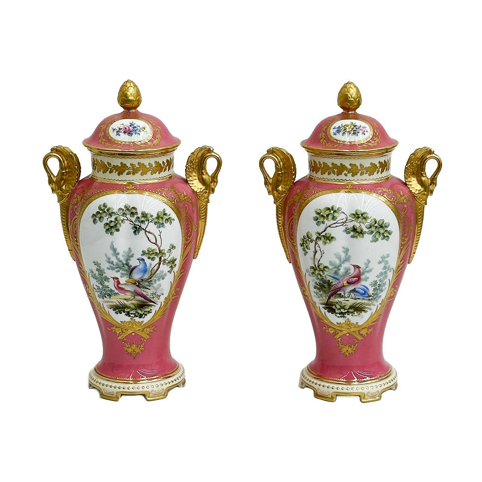 Thumbnail: Pair Copeland Spode English Porcelain Covered Urns Birds