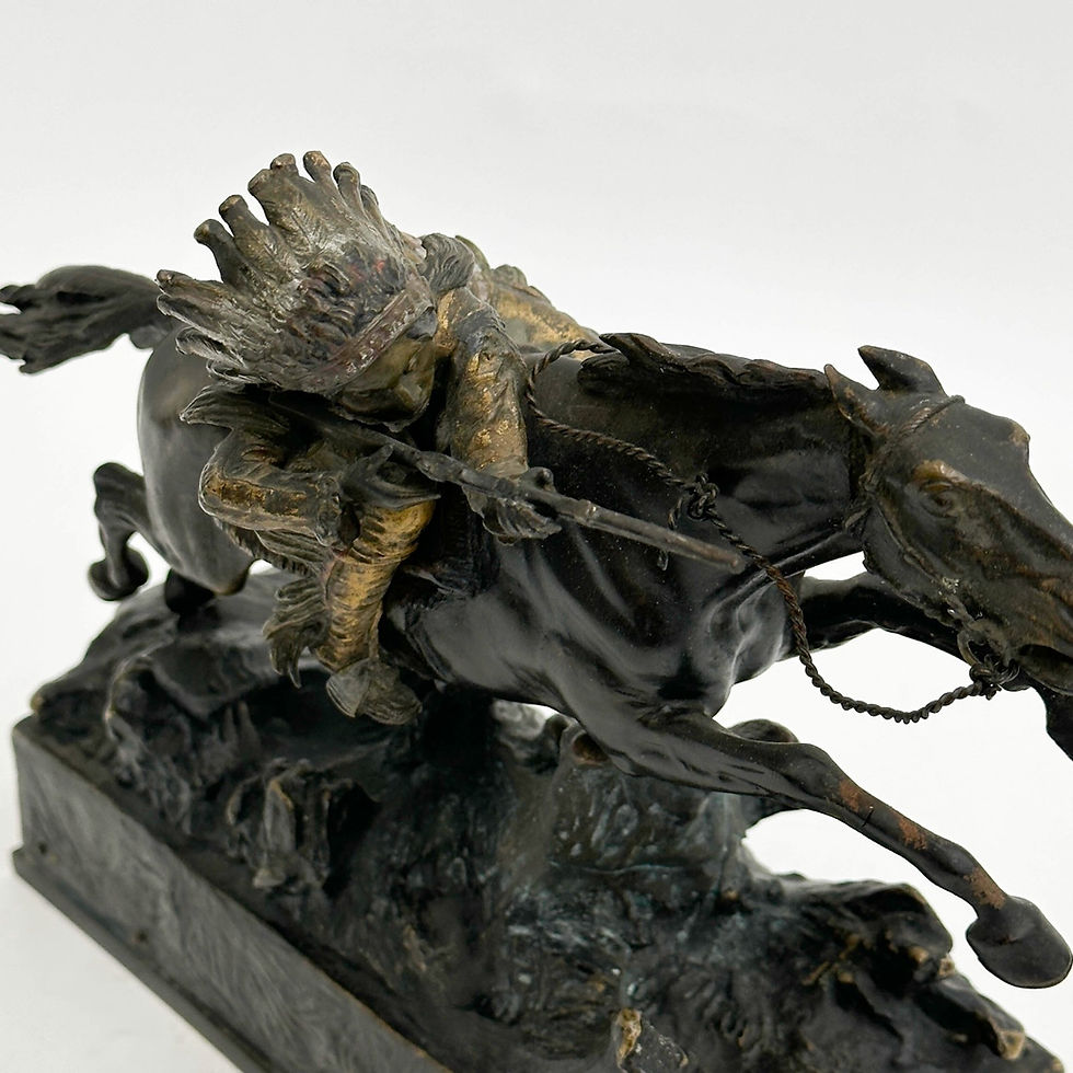 Thumbnail: Carl Kauba Austrian Painted Bronze Indian on Horseback Sculpture Signed