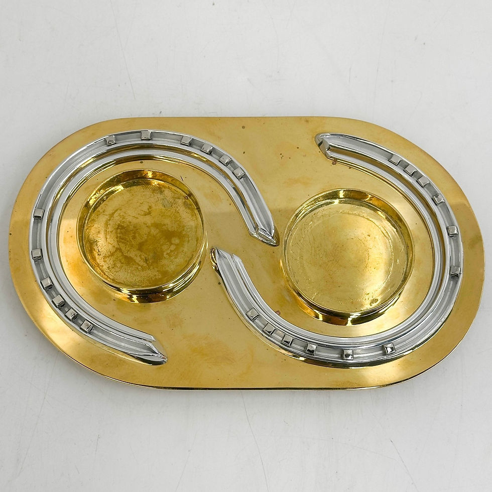 Thumbnail: Hermes Paris France Gilt Metal Silverplate Horseshoe Double Coaster