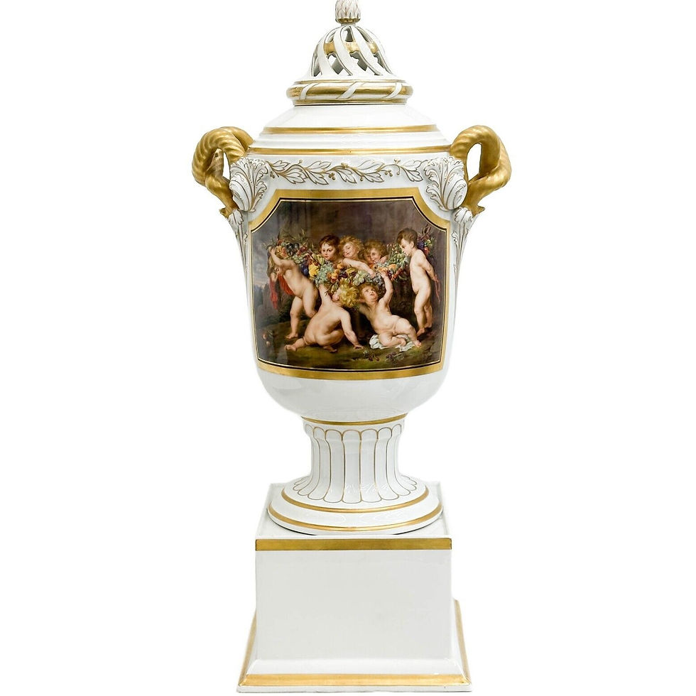 Rosenthal Selb Bavaria Large Painted Porcelain Lidded Urn After Rubens Garland