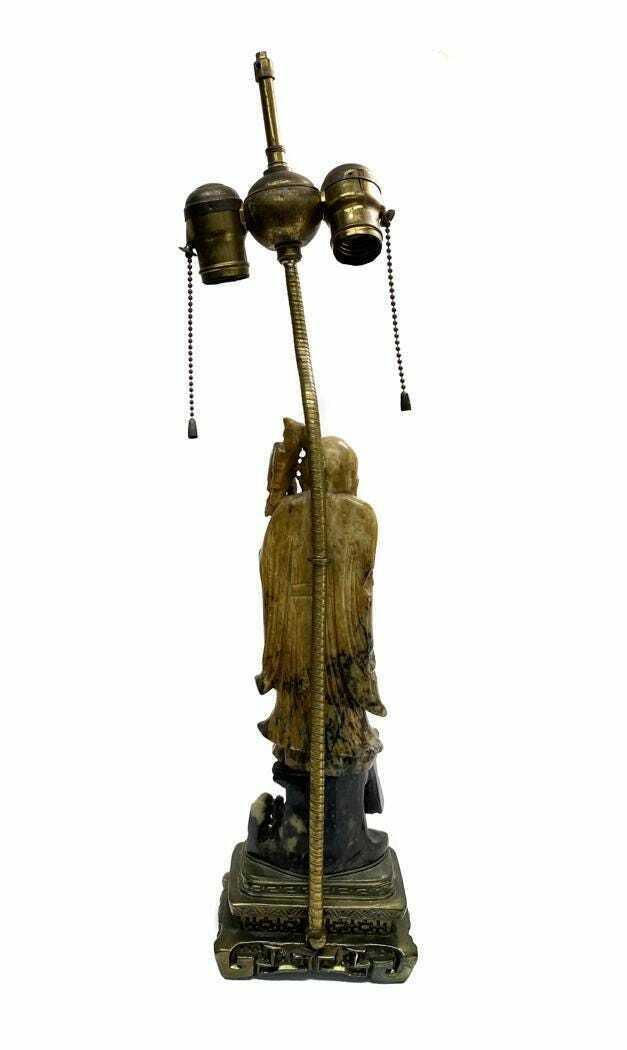 Thumbnail: Chinese Hand Carved Buddha Two Light Lamp c1800