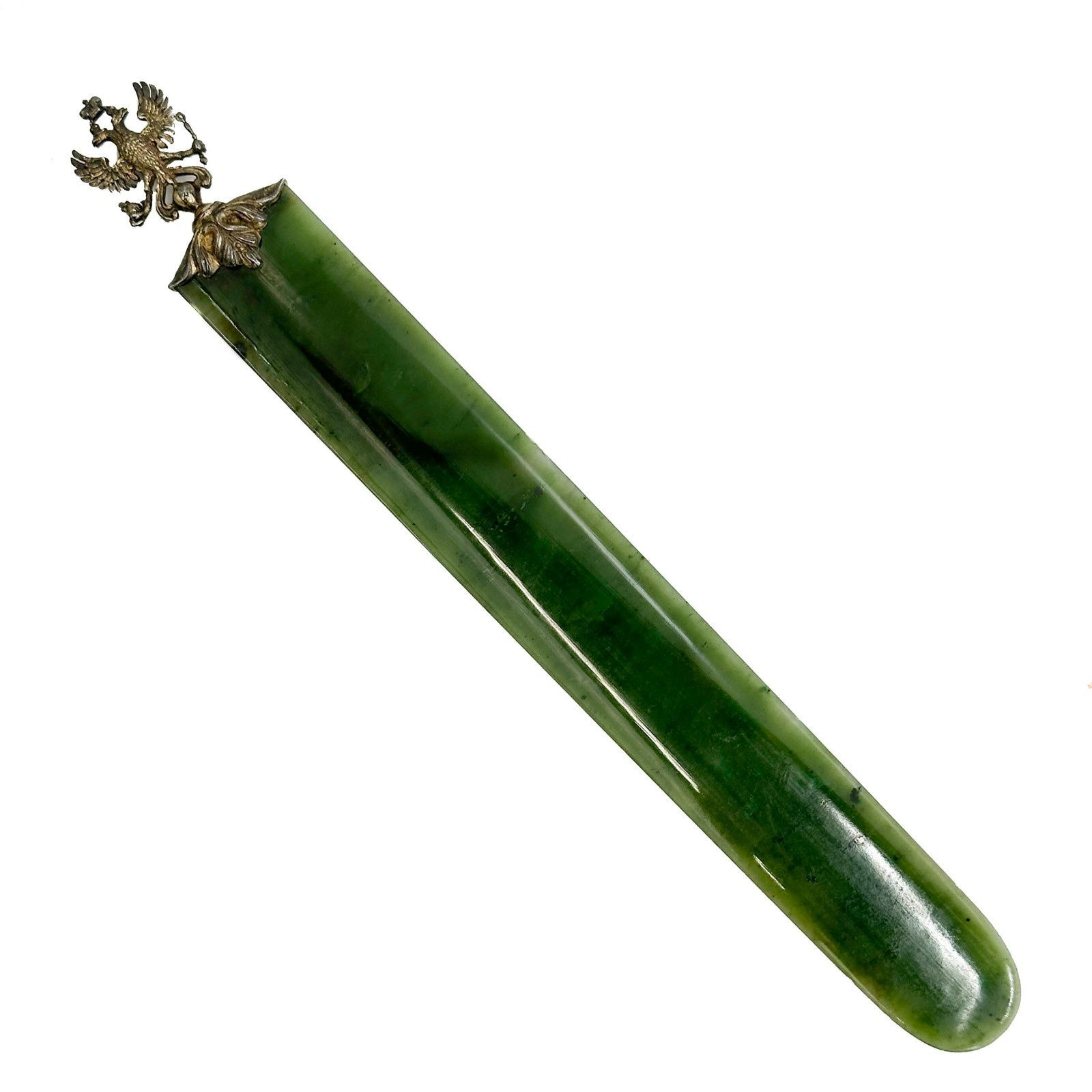Gilt Silver Mounted Carved Nephrite Jade Letter Opener with Russian Hallmarks