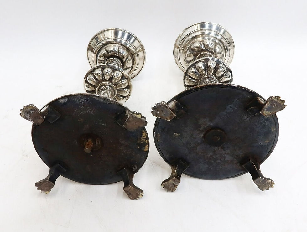 Thumbnail: Pair European Silver Plate Claw Footed Candlesticks 19th century