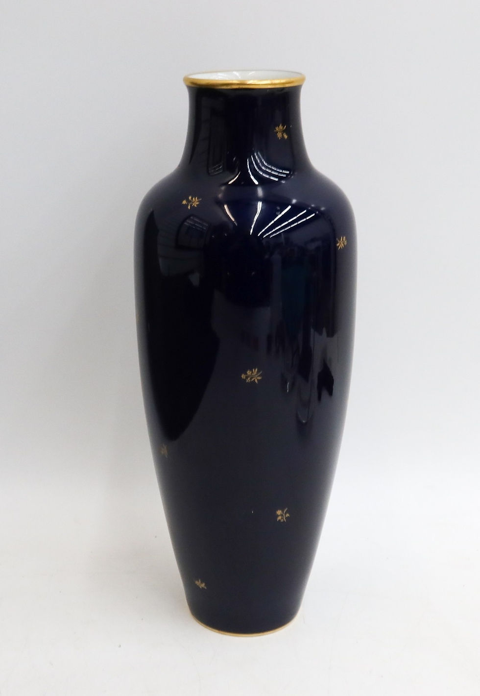 Thumbnail: Manufacture de Sevres Cobalt Blue and Gilt Porcelain 10.5 inch Vase 1950