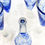 Thumbnail: 12  American Studio Glass Hand Blown Blue Mottled Wine Goblets 20th Century